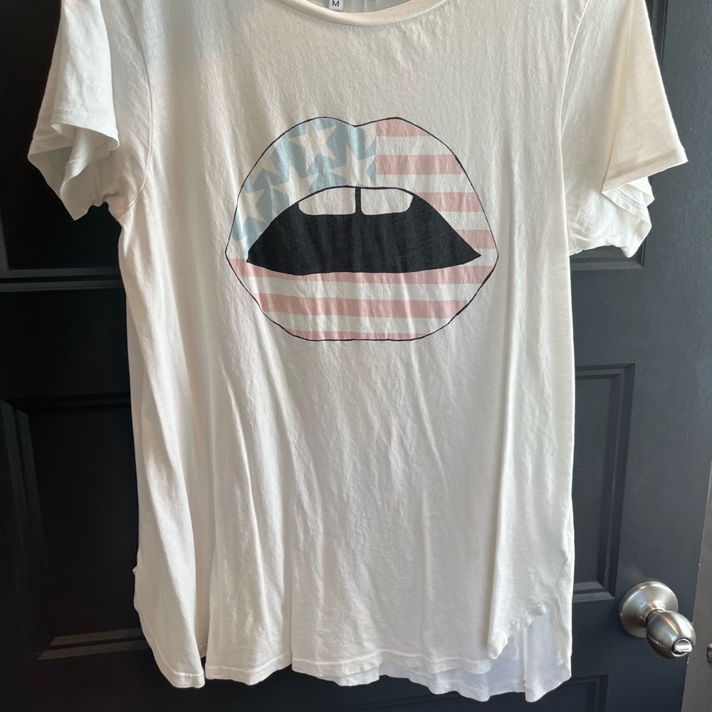 Wildfox White Tee with American Flag Lips